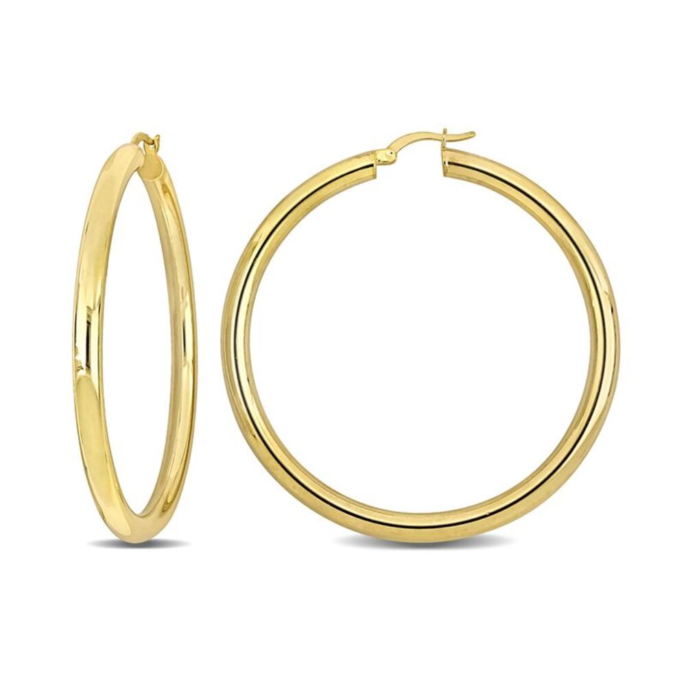 Yellow Plated Sterling Silver Polished Hoop Earrings (2 1/2 Inches)